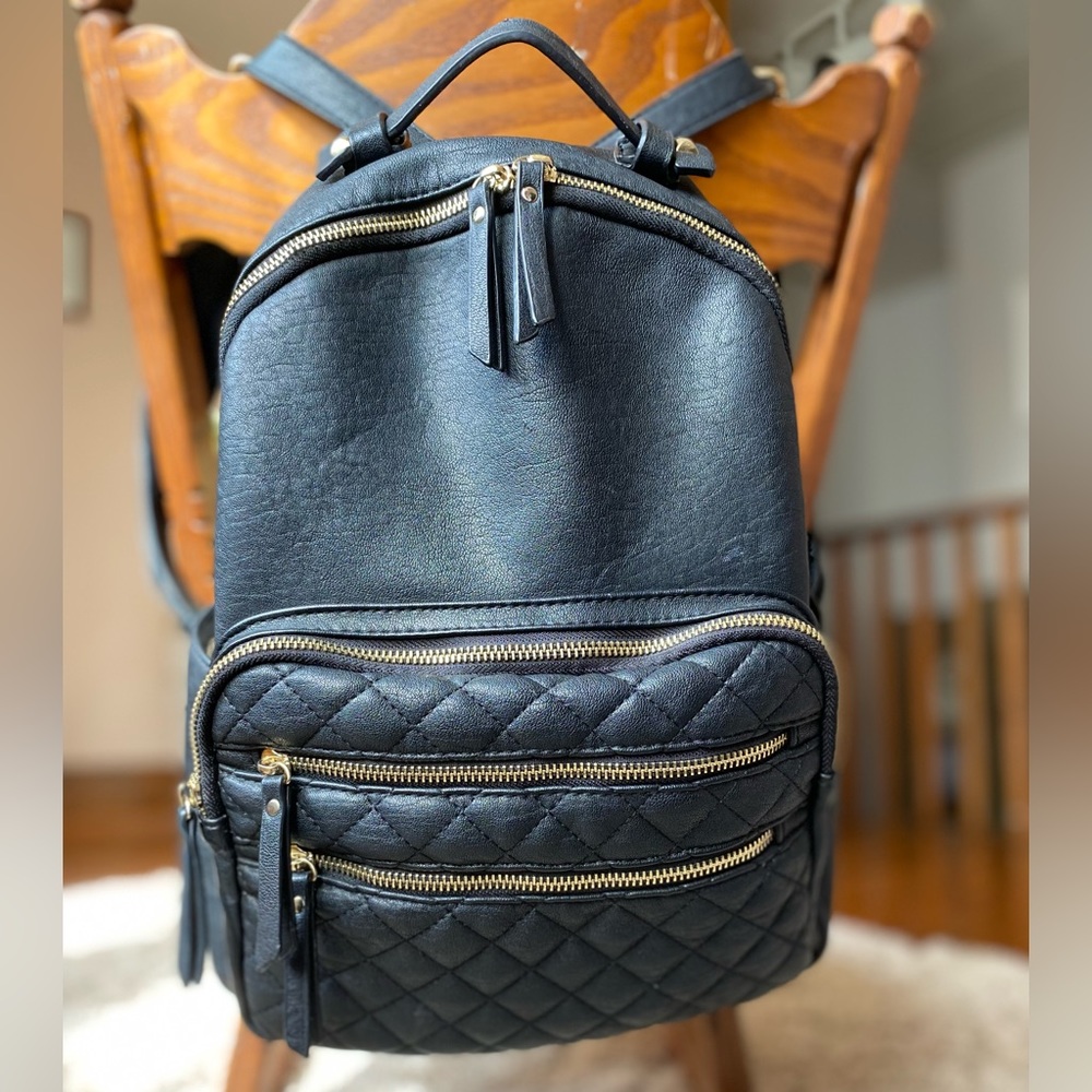 Miztique Black Backpack w/ Gold Zippers Quilted Pocket